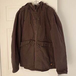 Hawx Men's Brown Weathered Camo Sherpa Lined Hooded Work Jacket in Size Men’s L